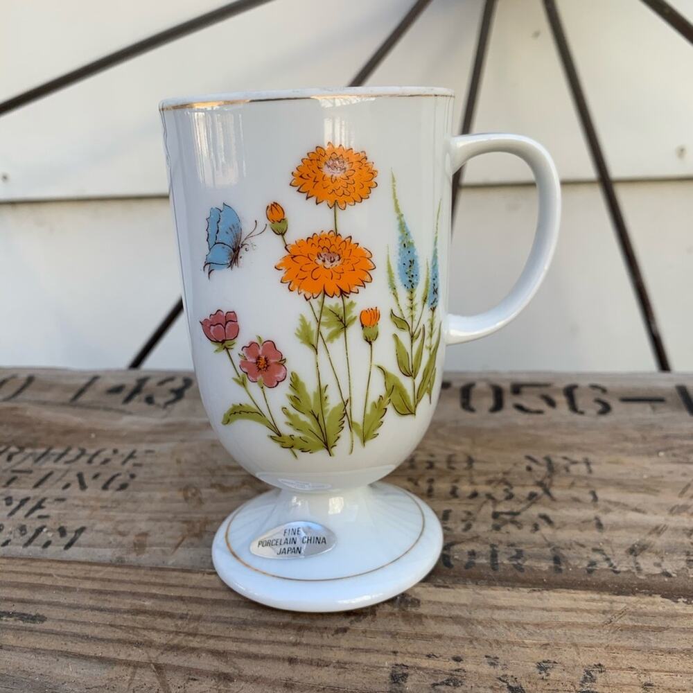 Wildflower vintage China pedestal coffee mug